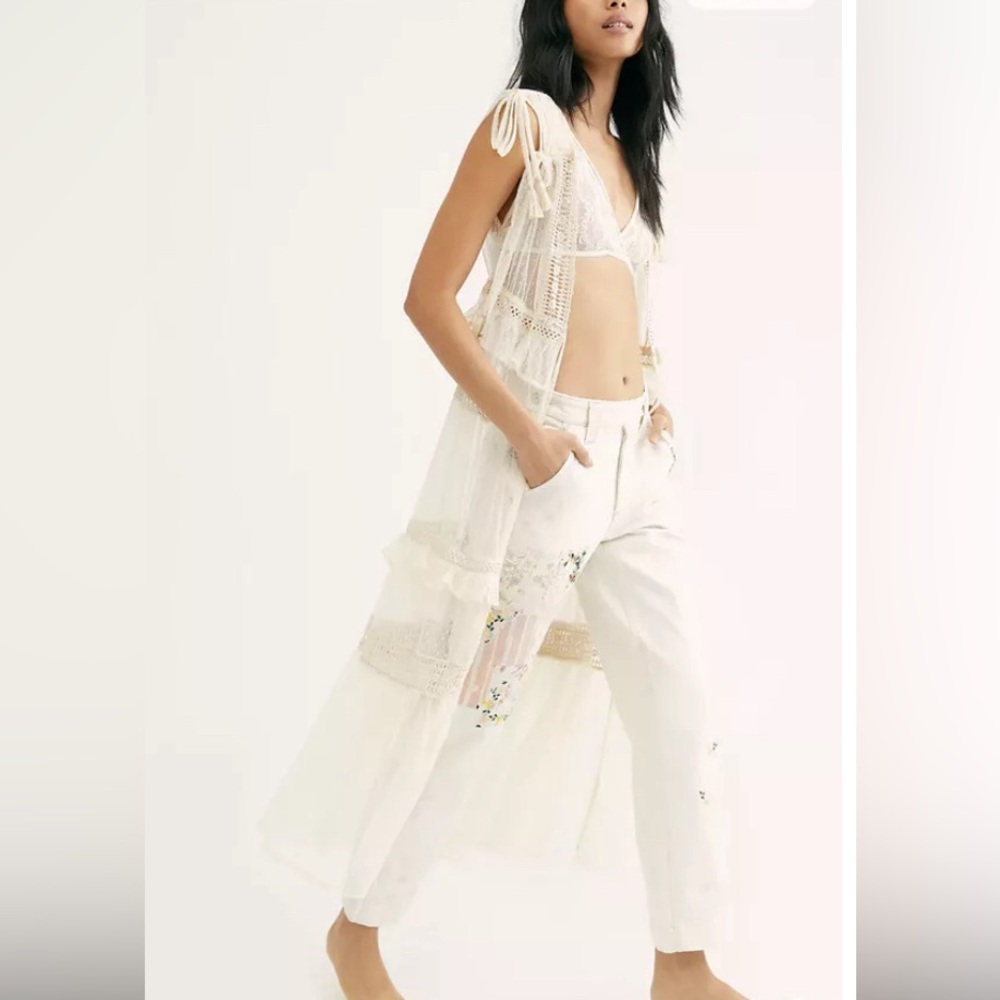 Free People NFC Washed Ashore Lace Maxi Coverup swiss dot Kimono Duster OS